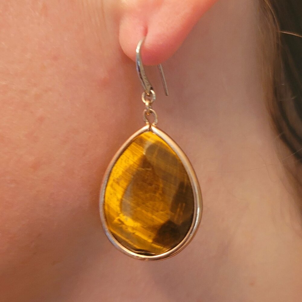 Stunning Fossil Tiger's Eye Drop Earrings | 2 for $10